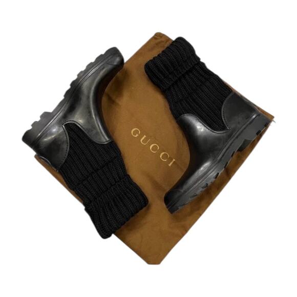 Gucci Aspen Lug Sole Wool Rubber Boots Black | Vintage 2000s - Picture 4 of 13